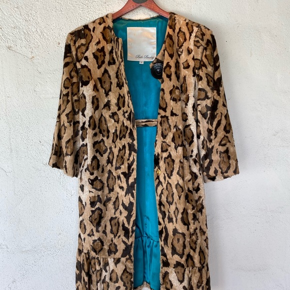 Beth Bowley 2pc blue velvet silk lined dress w/faux 🐆 coat - Picture 4 of 13